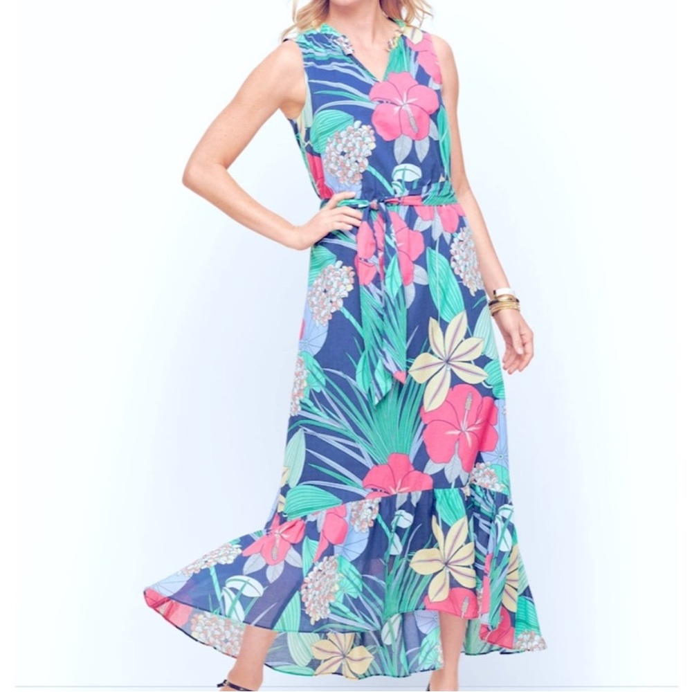 Talbots Navy and Pink Floral sleeveless maxi Dress size 4P